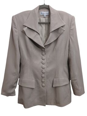 Vintage Nicole Taylor 100% Wool Coat Ruffle Lapel Tailored Button Front Size 12